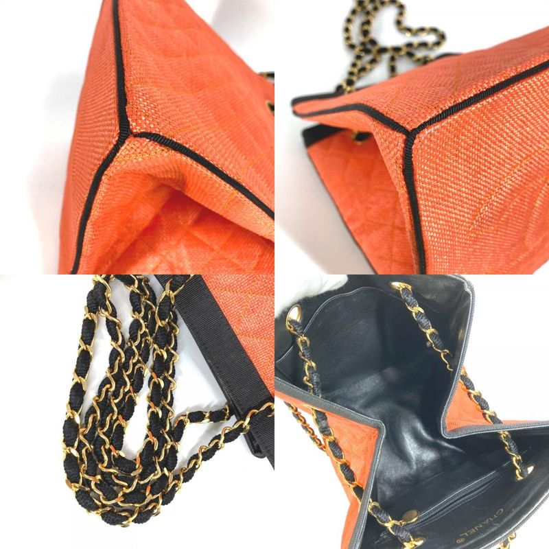 Chanel Shoulder Bag Matelasse Quilted Straw/leather Orange