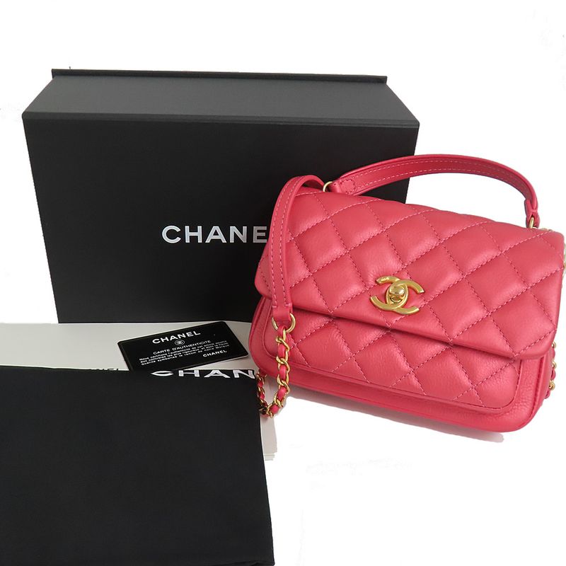 Chanel Top Handle Mini Flap Bag Pink As1226 Matelasse Lambskin Women's