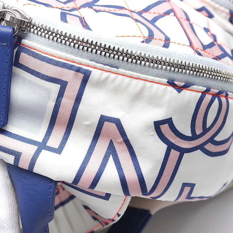 Chanel Logo Design Backpack Matelasse Neon Stitching White And Blue