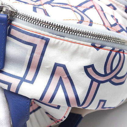 Chanel Logo Design Backpack Matelasse Neon Stitching White And Blue