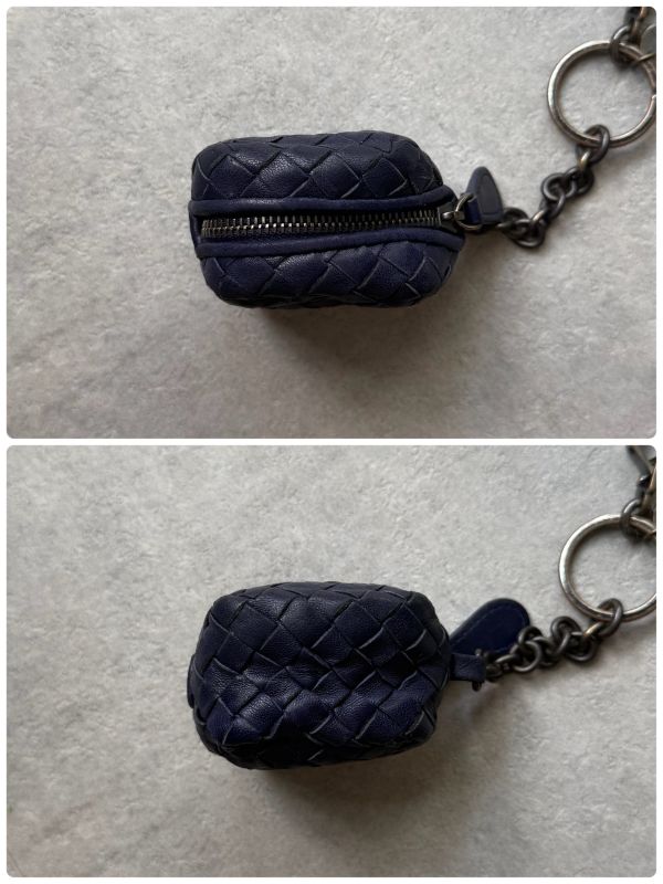 Bottega Veneta Key Ring Coin Case Charm Intrecciato Lamb Leather Navy