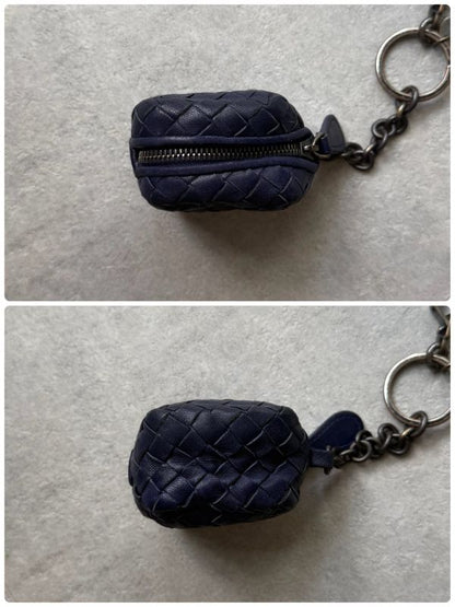 Bottega Veneta Key Ring Coin Case Charm Intrecciato Lamb Leather Navy