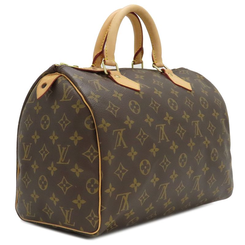 Louis Vuitton Handbag Speedy 30 Monogram Canvas Monogram Gold Hardware Brown