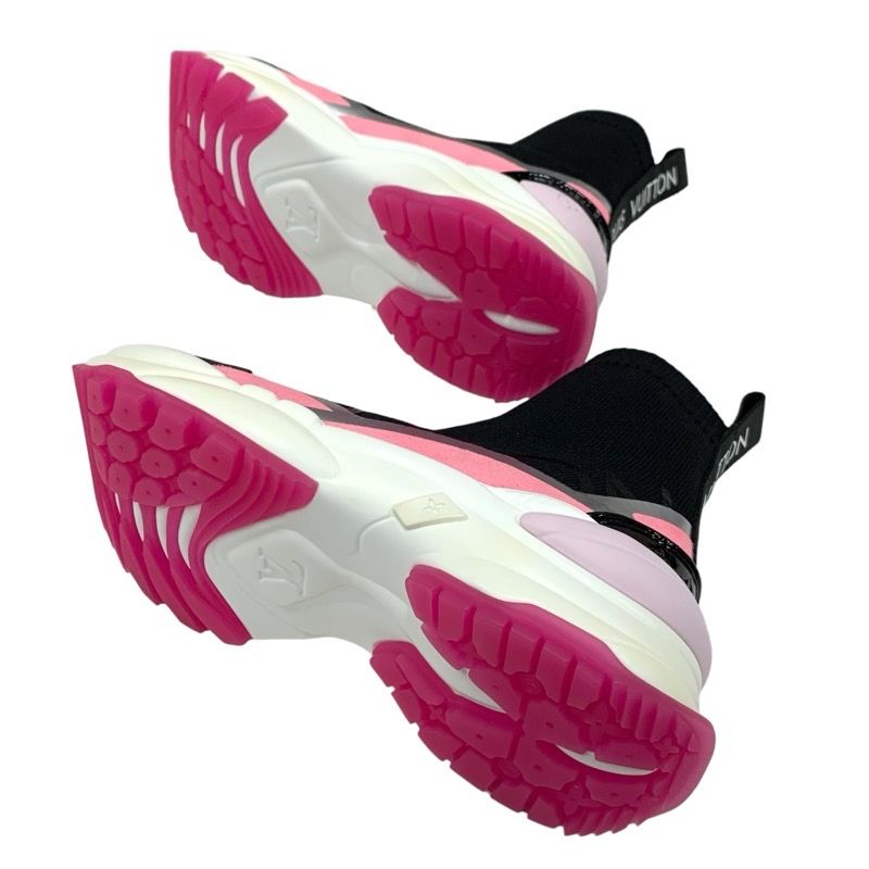 Louis Vuitton Run 55 Line Sneakers Shoes Fabric Rubber Black Pink Black Sock