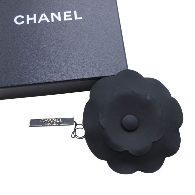 Good Chanel Camellia Leather Corsage Brooch Formal Accessory Black Ladies Used
