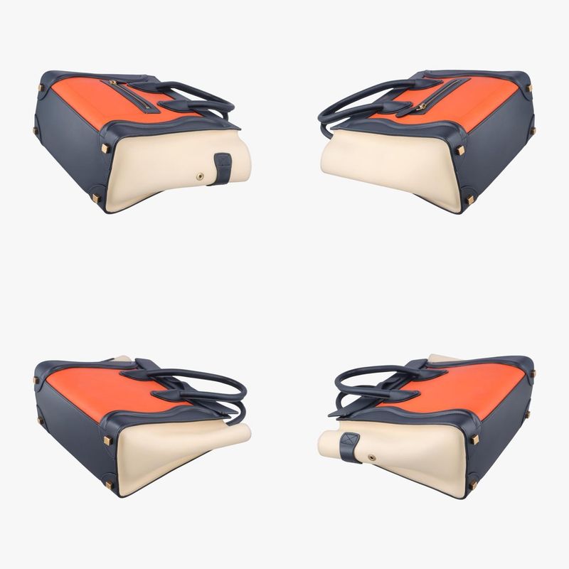 Celine Luggage Mini Shopper Orange X Black X Beige Leather S-cu-4124