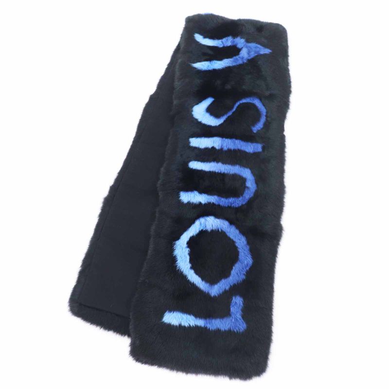 Louis Vuitton M70928 Echarpe LV Neon Rabbit Lined Cashmere Blend Scarf Black