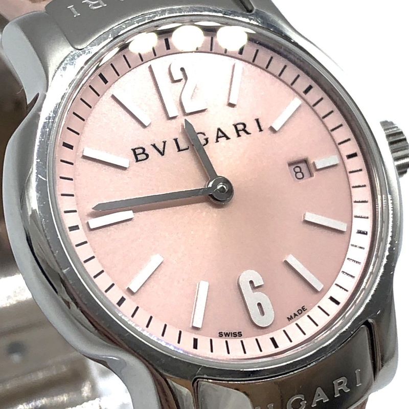 Bvlgari Solo Tempo St29s Quartz Date Pink Dial Leather Ladies Watch Stuck Junk
