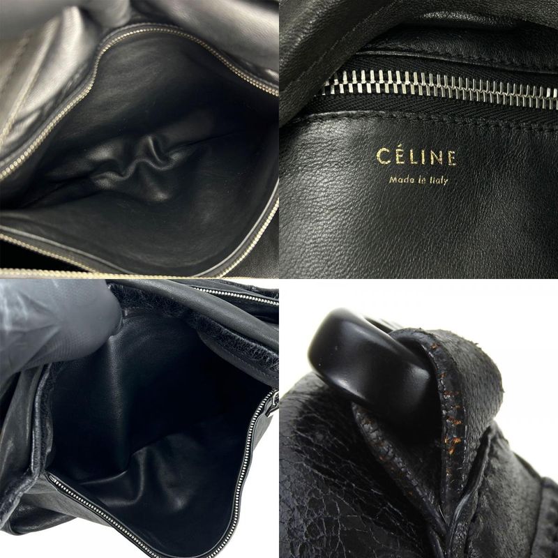 Celine Shoulder Bag Leather Halaco Suede Black Silver Hardware Shoulder Women