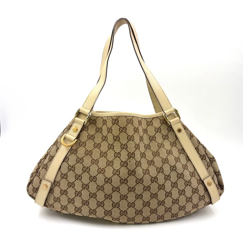 Gucci Abby GG Canvas Tote Bag Leather X Canvas Brown Shoulder Bag Gold 130736