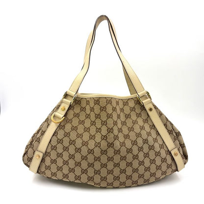 Gucci Abby GG Canvas Tote Bag Leather X Canvas Brown Shoulder Bag Gold 130736