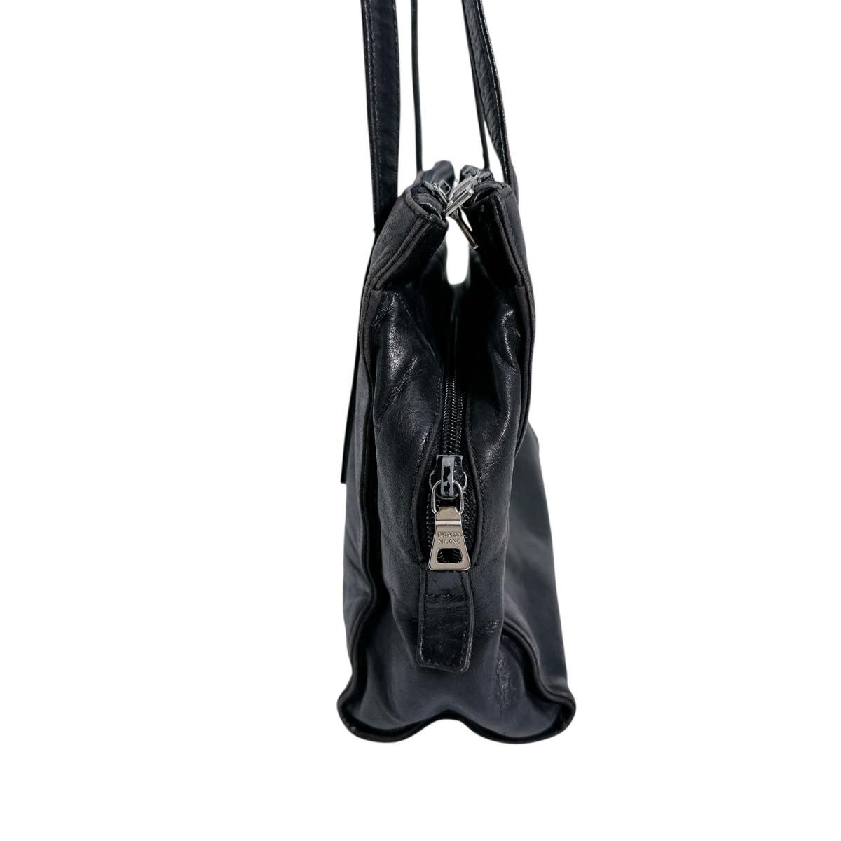Prada Tote Bag Logo Shape Pressed Black