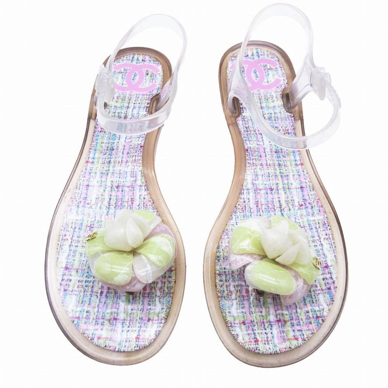 Chanel Camellia Coco Mark Thong Sandals Flip Flops Flat Tweed Pattern 38 24cm