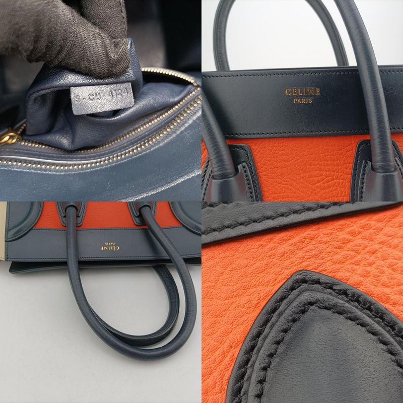 Celine Luggage Mini Shopper Orange X Black X Beige Leather S-cu-4124