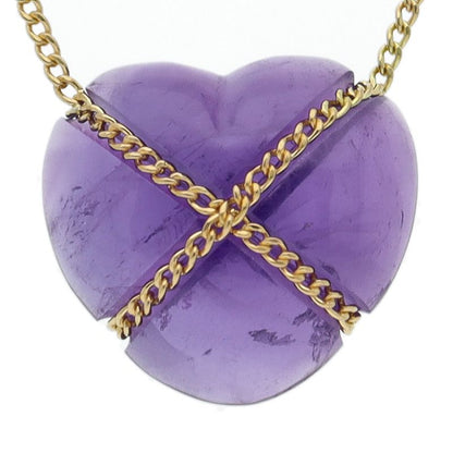 Tiffany & Co Chain Cross Amethyst Necklace 18k Yellow Gold Women