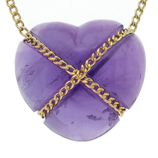 Tiffany & Co Chain Cross Amethyst Necklace 18k Yellow Gold Women
