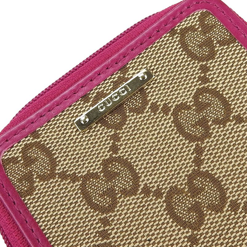 Gucci Coin Case 115255 GG Canvas Leather Beige Pink Gold Hardware Small Items