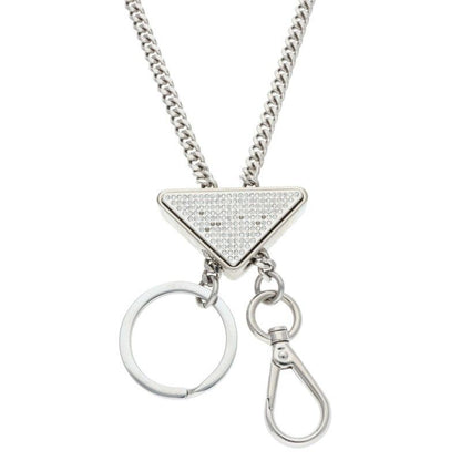 Prada Triangle Clear Stone Key Ring Chain Necklace Men's
