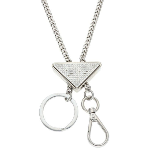 Prada Triangle Clear Stone Key Ring Chain Necklace Men's