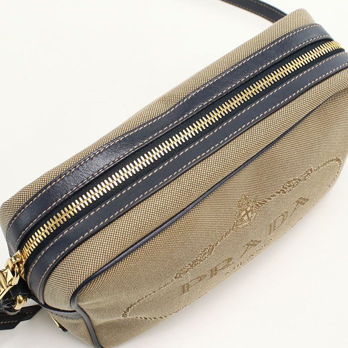 Prada Logo Jacquard 1bh089 Crossbody Shoulder Bag Canvas Leather Women