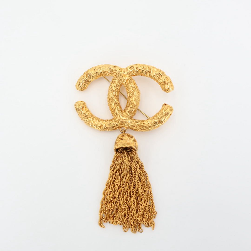 Chanel Vintage Coco Mark Yogan Tassel Brooch Plated Ladies