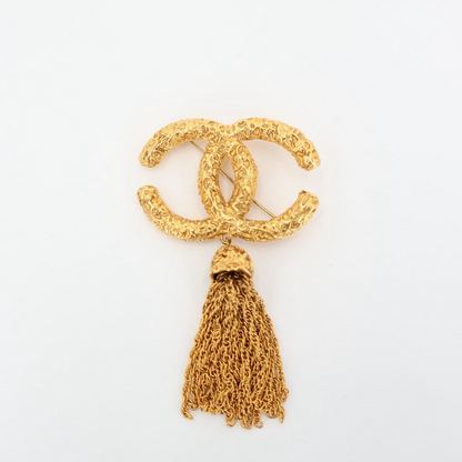Chanel Vintage Coco Mark Yogan Tassel Brooch Plated Ladies