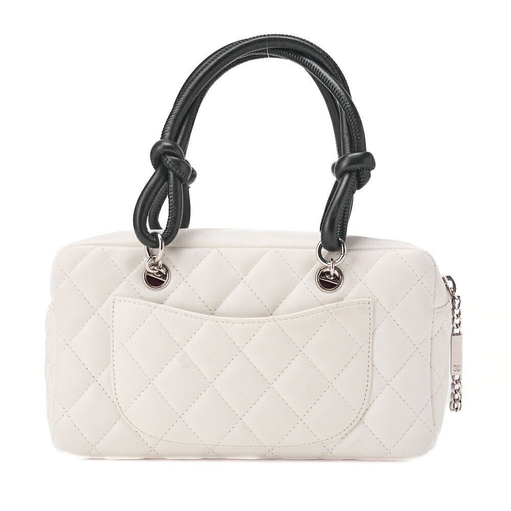 Chanel Cambon Line Calfskin Mini Tote Bag White And Black With Silver Hardware