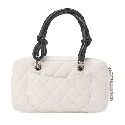 Chanel Cambon Line Calfskin Mini Tote Bag White And Black With Silver Hardware