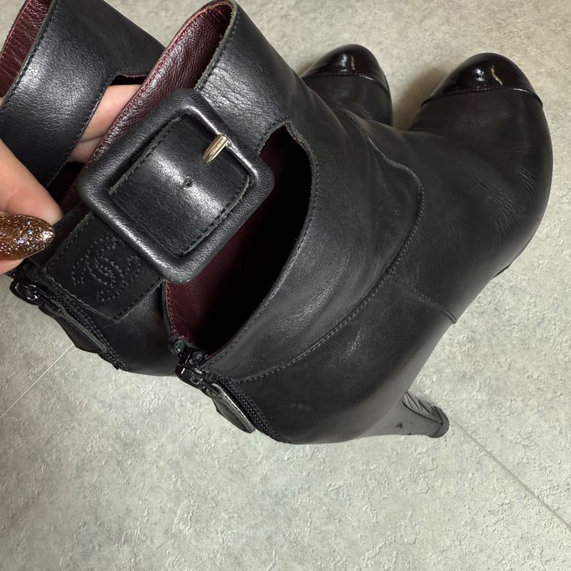 Chanel Matelasse Leather Belt Short Boots Coco Mark Black 36 1 2 23.5cm