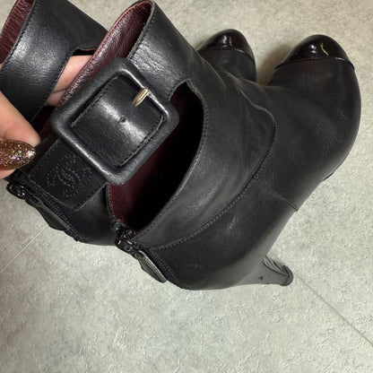 Chanel Matelasse Leather Belt Short Boots Coco Mark Black 36 1 2 23.5cm