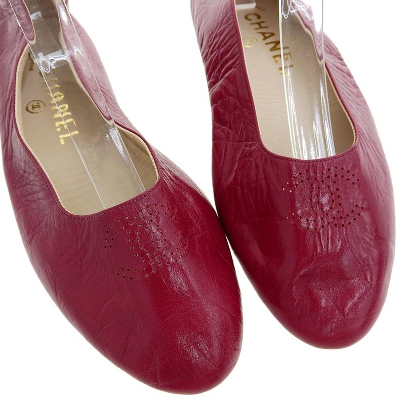 Chanel Vintage Perforated Coco Mark Leather Flat Room Shoes 23-24cm (9.45in) Red