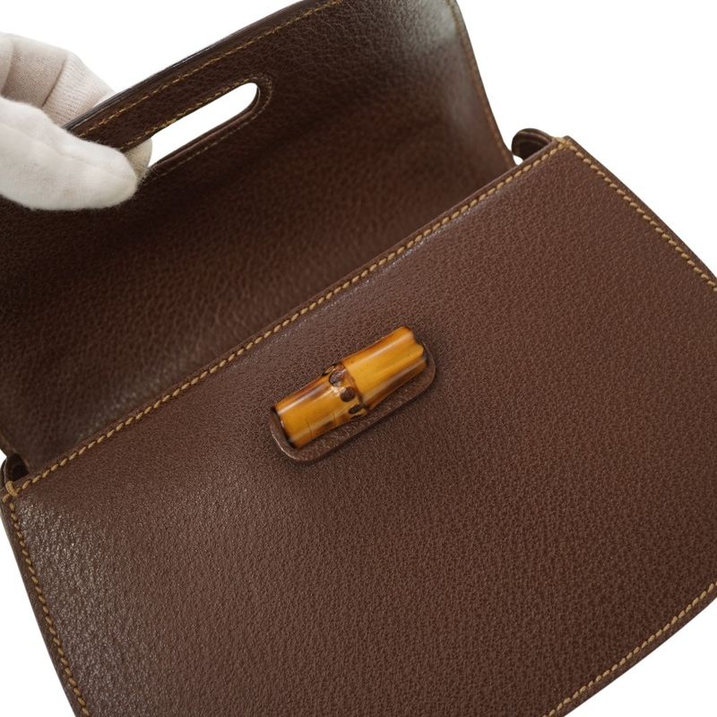 Gucci Bamboo Shoulder Handbag Leather Brown 0084gucci Vintage With Strap