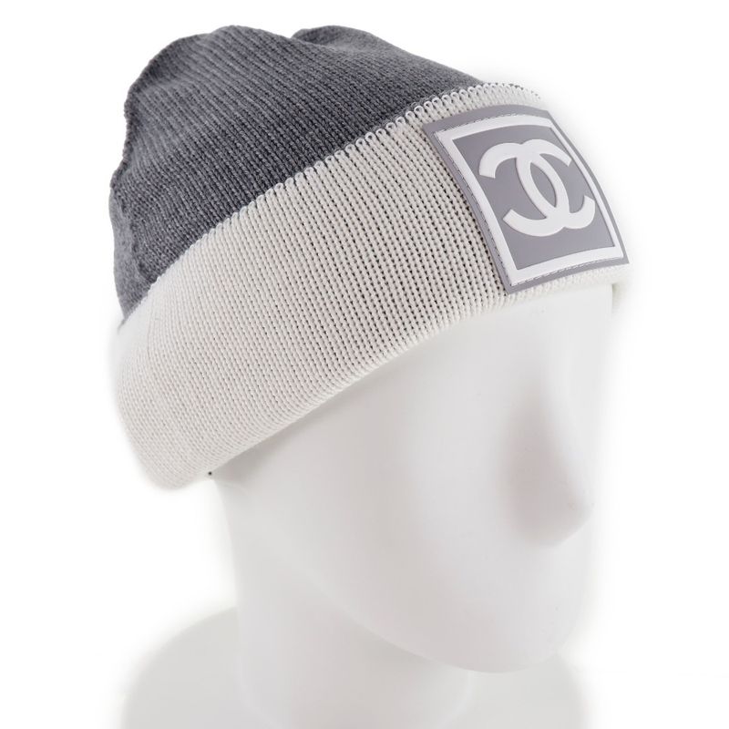 Chanel Coco Mark Sport Line Wool X Silk X Cashmere White Women's Knit Cap