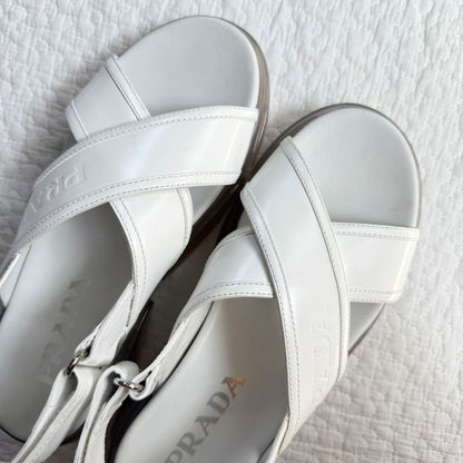 Prada Logo Thick Bottom Cloudbust Air Sandals Sport Sandals Cross Leather White