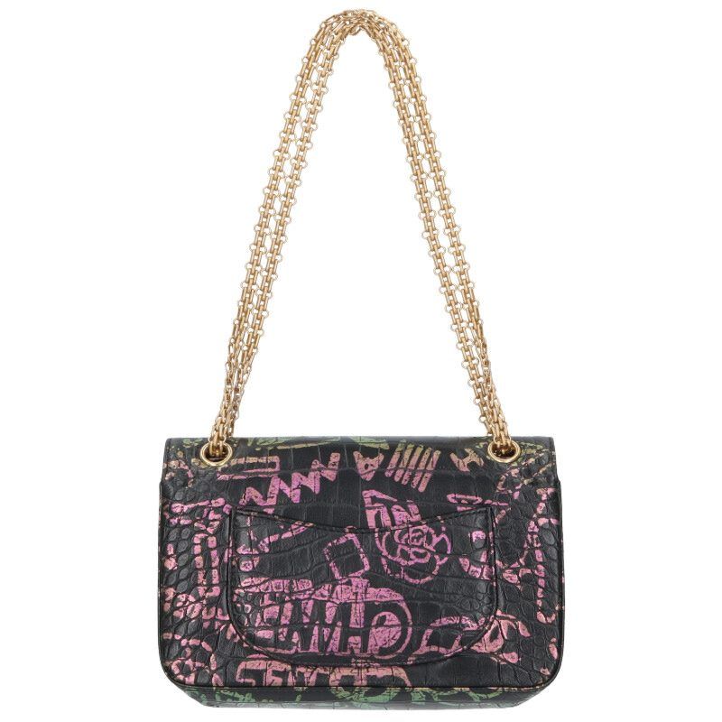 Chanel 2.55 Graffiti Croc Shape Push W Flap Chain Shoulder Bag Women 25