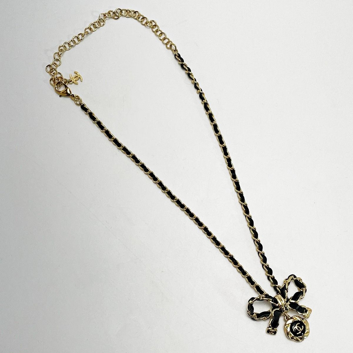 Chanel Leather Ribbon A22a Black Necklace Metiers D'art Women's Accessories