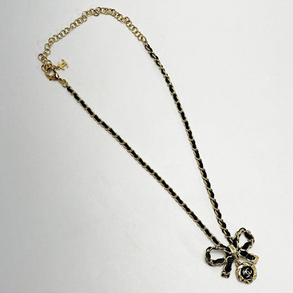 Chanel Leather Ribbon A22a Black Necklace Metiers D'art Women's Accessories