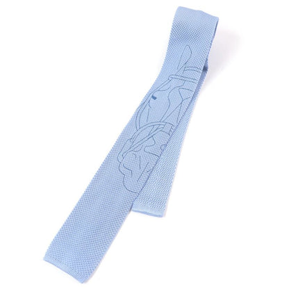 Hermes Tête À Tête Écestre Silk Horse Print Hose H Logo Knit Tie Light Blue