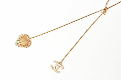 Chanel Necklace Pendant Chanel Long Coco Mark CC Heart Rhinestone Gold