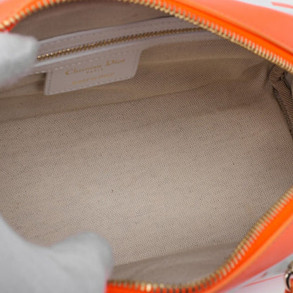 DIOR 2WAY Mini Boston Bag Leather X Rubber Orange X White With Gold Hardware
