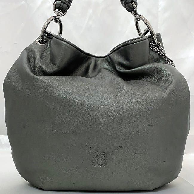 Loewe Tote Bag Metallic Gray Anagram Excellent Condition Preowned Leather