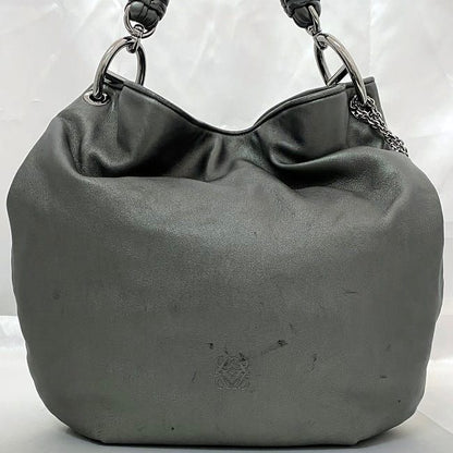 Loewe Tote Bag Metallic Gray Anagram Excellent Condition Preowned Leather