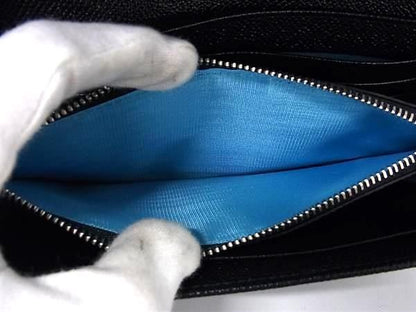 Bvlgari Leather Bifold Long Wallet Coin Purse Billfold Black Bs0399