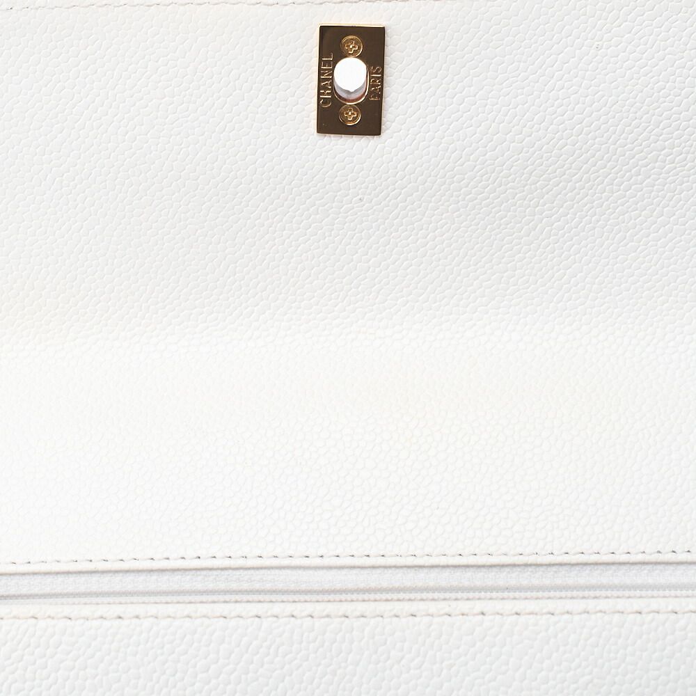 Chanel Handbag Turnlock Kelly Shape Wood Pattern Caviar Skin White With Gold