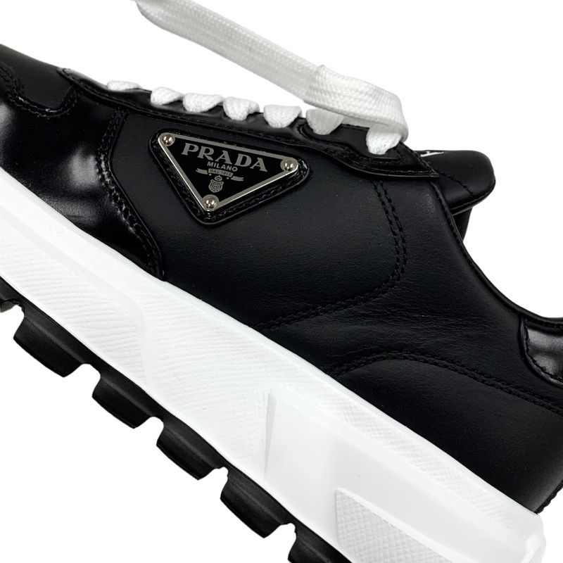 Prada Sneakers Shoes Leather Black White Black Unused Triangle Logo