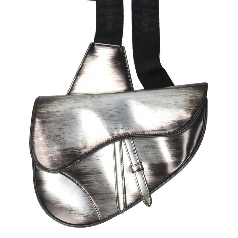 Dior 1adpo130bro Saddle Buckle Shiny Calfskin Shoulder Bag Men's