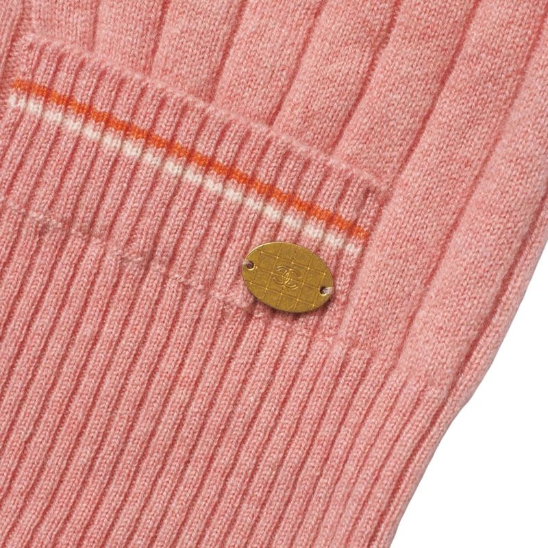 Chanel Knit 01P CC Logo Coco Mark All Cashmere Sweater V-neck Pink [recommended]
