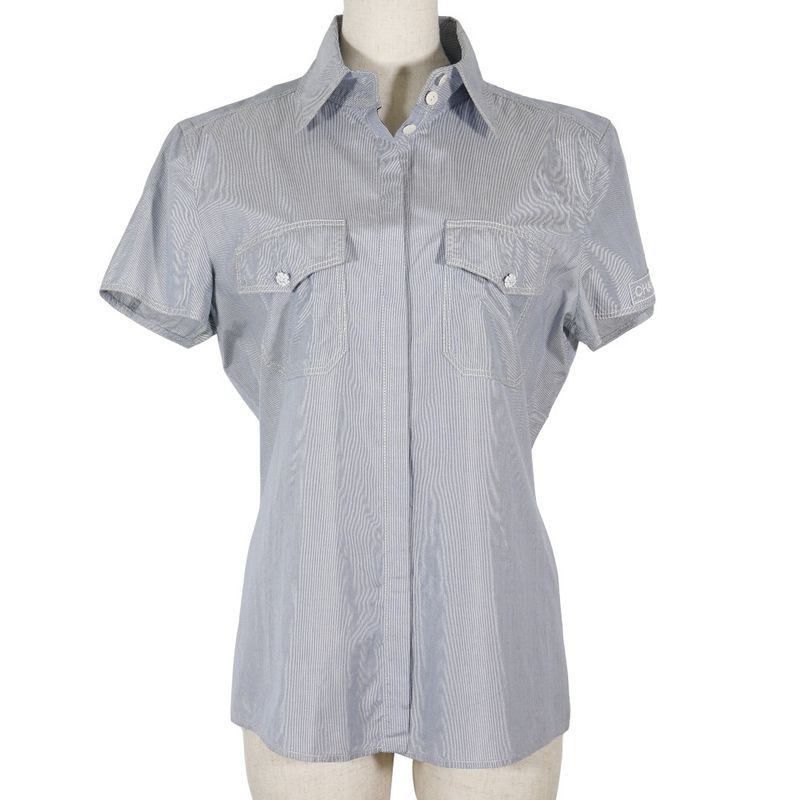 Chanel P24930v15491 Silk Blue Women's Short Sleeve Shirt