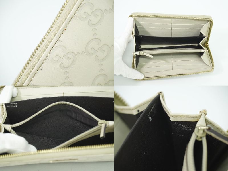 Authentic Gucci Shimmer Leather Round Zipper Long Wallet Long Wallet Ivory