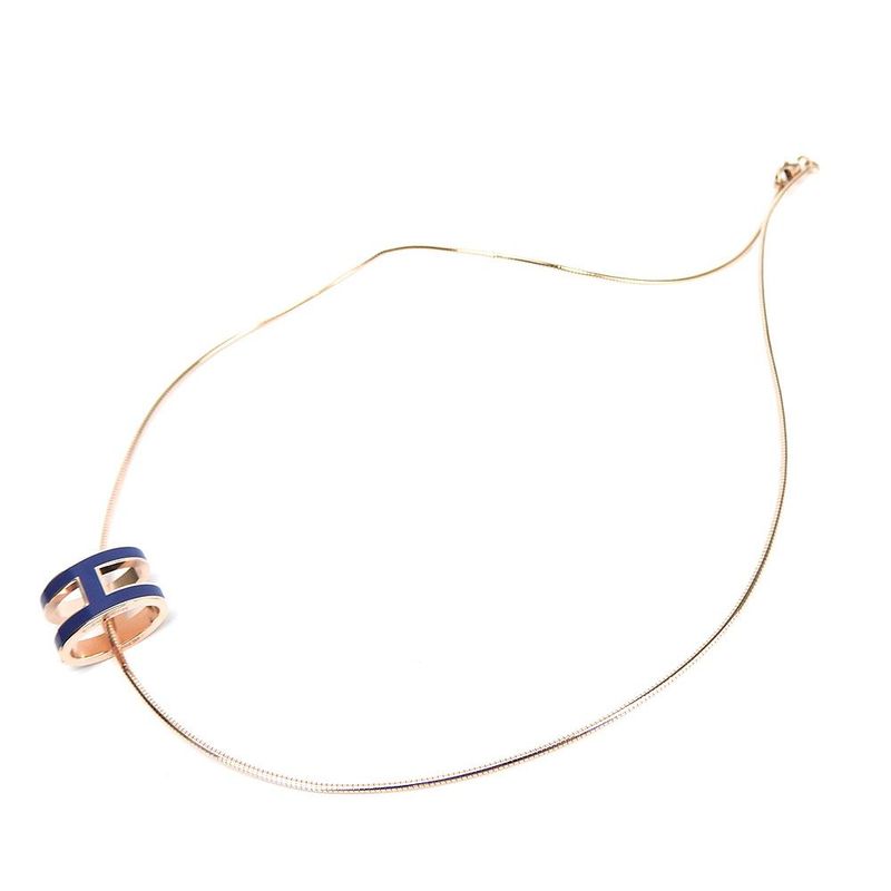 Hermes Necklace Pop Ash Pop H Silver 925 Pink Gold Plated Navy Pendant Accessori